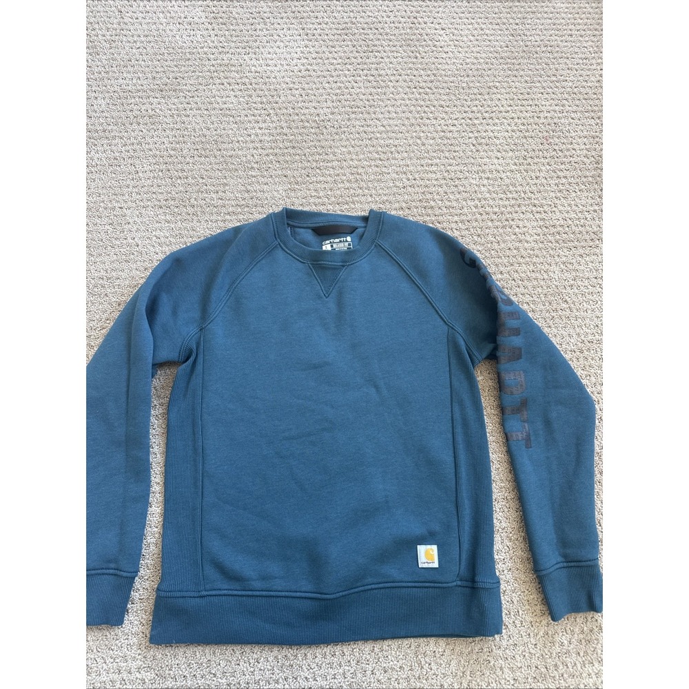 Carharrt Relaxed Fit Mid weight Crewneck Block Logo Sleeve Graphic Sweatshirt Bl